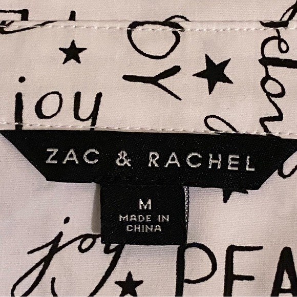 Zac & Rachel Womens M White Roll Tab Sleeve Peace Light Joy Button Up Shirt - Picture 2 of 11